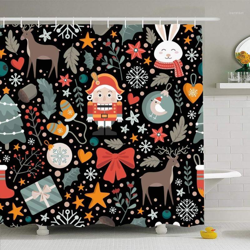 

Shower Curtain Set with Hooks 66x72 Christmas Nutcracker Pattern Cute Decoration Characters Paper Celebration On Holly1