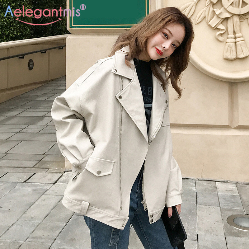 

Februaryfrost Fashion Oversized Coat Women Faux Leather Jacket Spring Autumn Loose Biker Motorcycle Jackets Female Punk Streetwear, Black