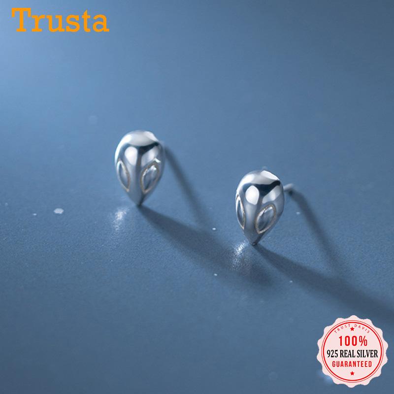 

Stud TrustDavis Minimalist Real 925 Sterling Silver Fashion Sweet Mini Aliens Earring For Women Wedding Party Fine Jewelry DS666