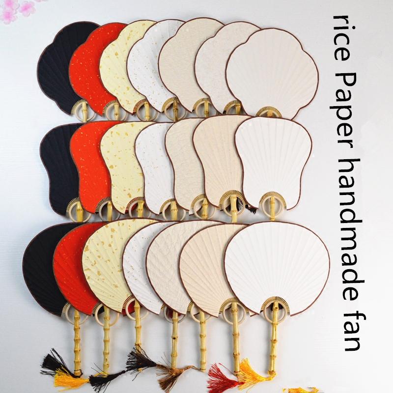 

Vintage Handle Rice Paper White Red Black Traditional Craft Fan Adult DIY Painting Chinese Bamboo Root Decorative Fan Gift