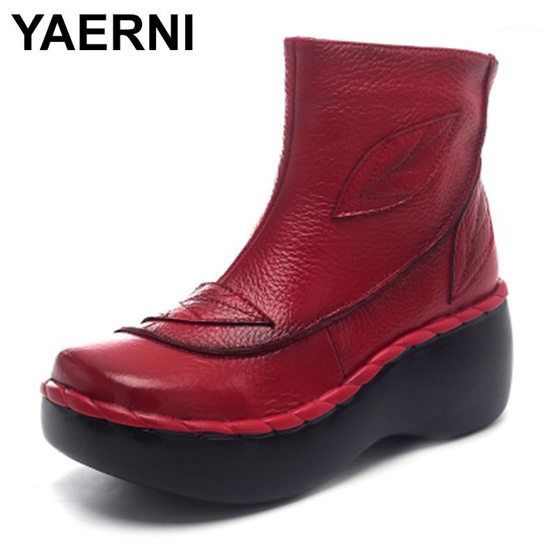 

YAERNI Women's Ankle Boots Autumn Genuine Leather Handmade Boots Ladies Shoes Woman Wedges Shoes 2020 Autumn Rubber Sole Female1, Black