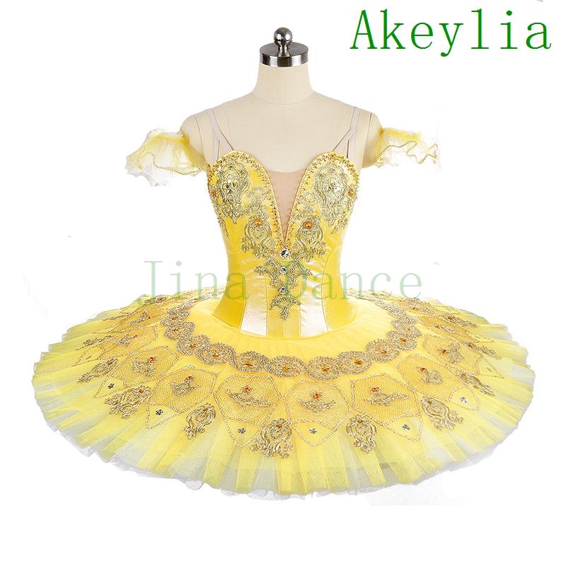 

Girls Professional Ballet Tutu yellow Performance Pancake Tutu court Ballet Stage Costume Yellow Canary Fairy Ballerina costume Adult