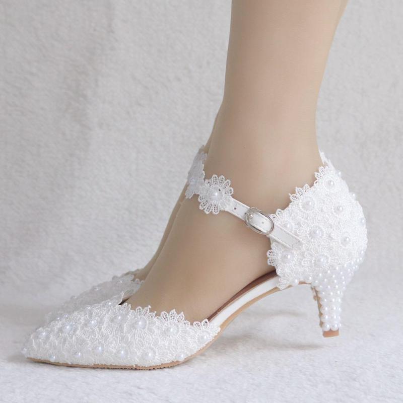 

BaoYaFang Summer Female Party Sandals Flower ankle strap wedding shoes woman Fashion Pointed toe Med Thin Heel Buckle Sandals, Beige