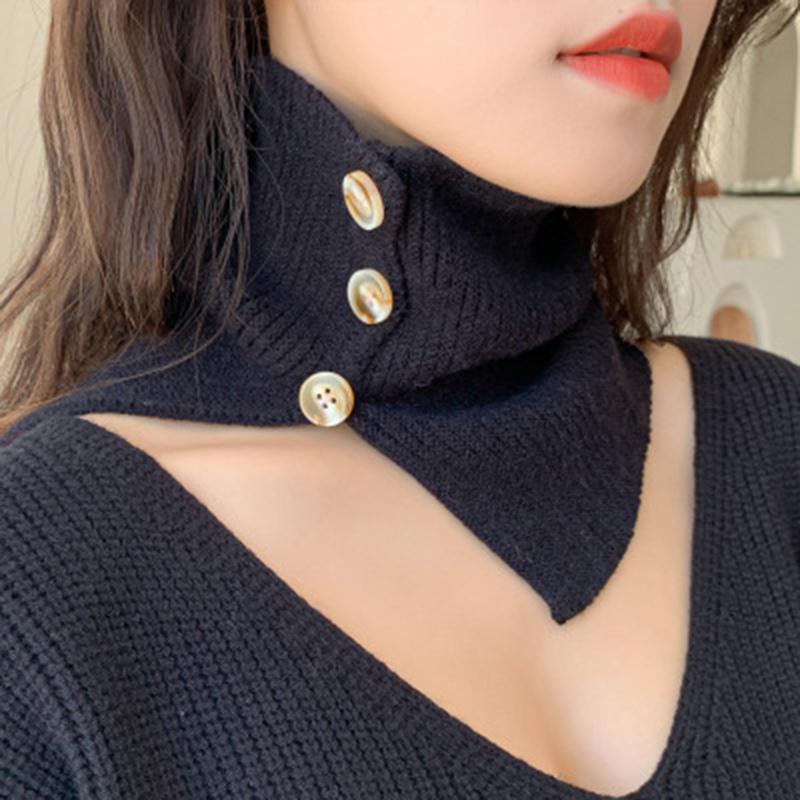 

Fashion Wool Knit Windproof Warm Scarf Winter Thick Elastic Button Soft False Collar Neck Guard Scarves Women Bib Pullover O24