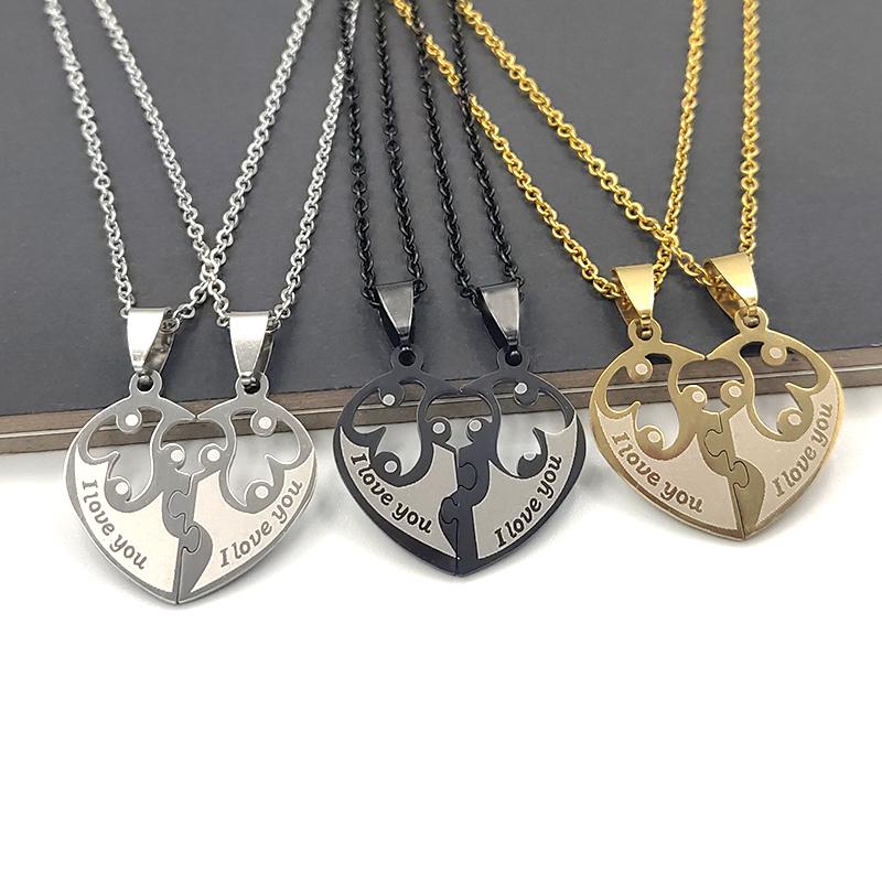 

1 pair of declaration i love you couple necklace Pendant stainless steel jewelry Heart accesorios mujer bijoux best friend gift