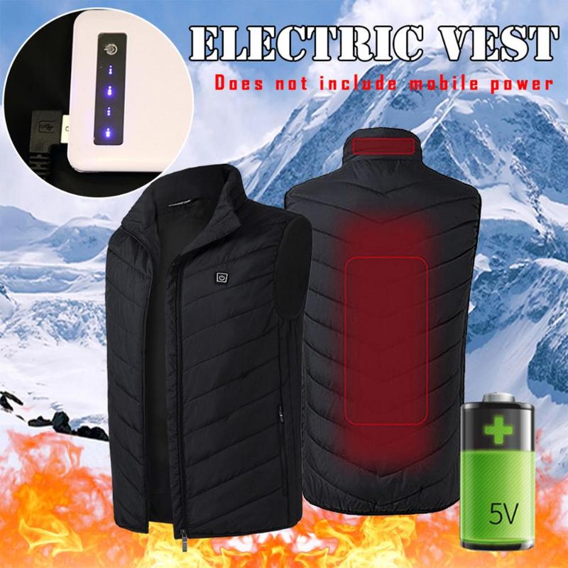 

Electric Heated Vest USB Heating Carbon Fiber 3 Temperature Levels Safe Electric Warm Vest For Winter Outdoor Camping Hiking, Black