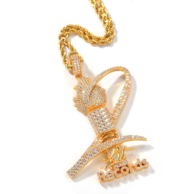 

Hip Hop Iced Out Torch Pendant Necklace Micro Pave CZ Tennis Chain Necklace Gold Silver Color Men Wome Charm Jewelry Necklaces