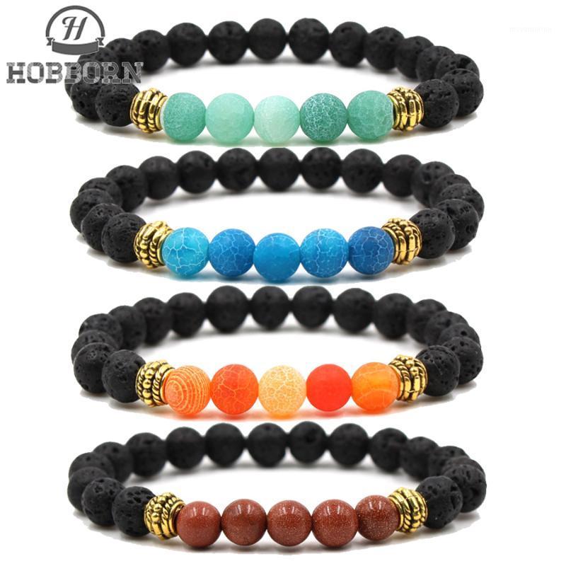 

HOBBORN Classic 8mm Handmade Natural Stone Bracelet Weathered Onxy Lava Stone Healing Reiki Prayer Balance Women Men Bracelets1