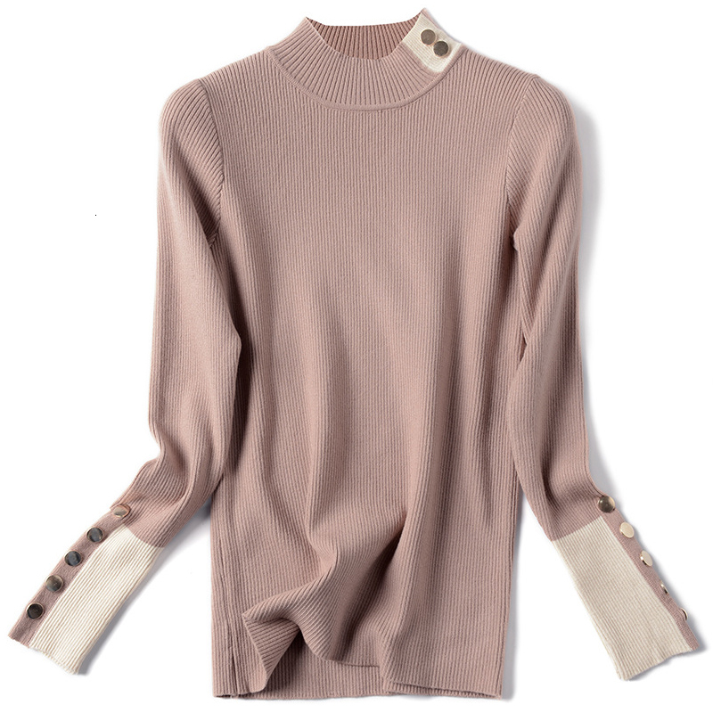 

2021 New Women's Sweaters Crew Neck Button Woman Pullovers Top Long Sleeve Autumn Winter Euro Knitwear Jumper Pull Femme Cb0p, Apricot
