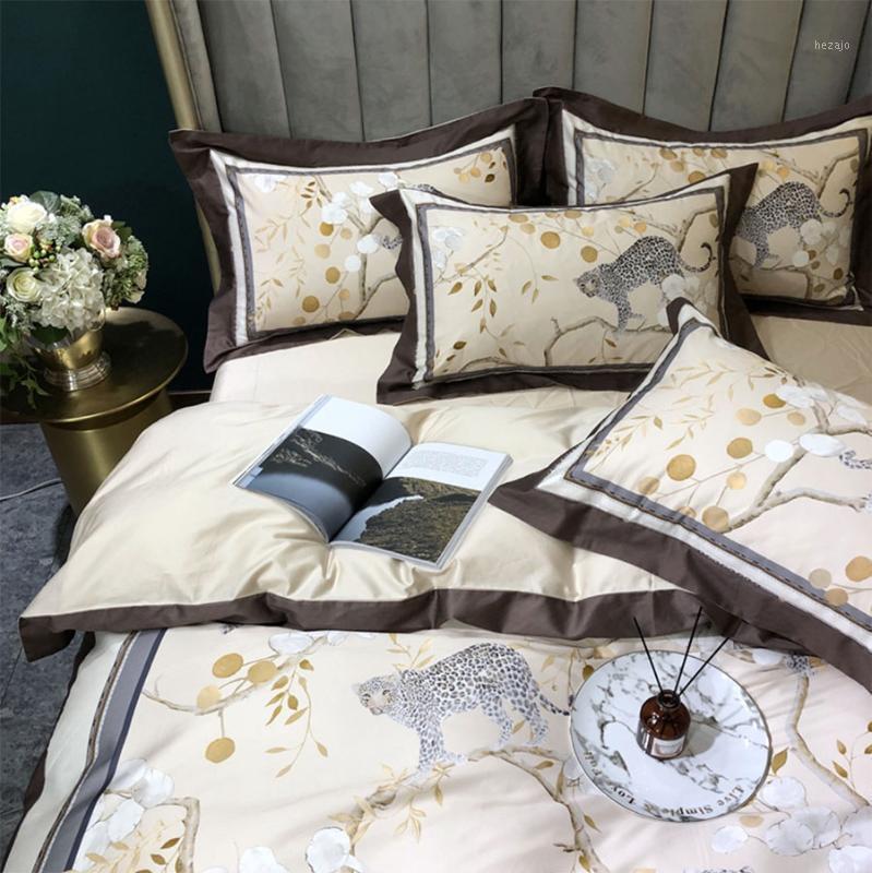

Trend leopard bedding set adult, queen king 100s cotton yellow pink double home textile bed sheet pillow case quilt cover1, Color 01