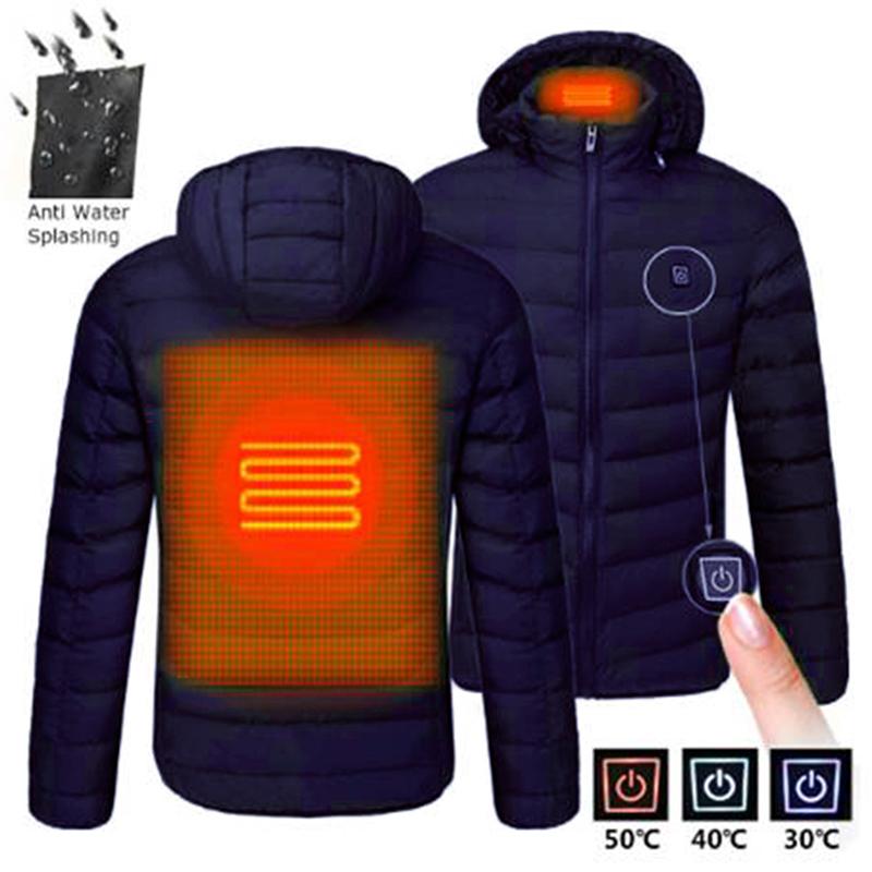 

Mens Women Heated Outdoor Parka Coat USB Electric Battery Heating Hooded Jackets Fever Warm Winter Thermal Jacket Dropship, Black