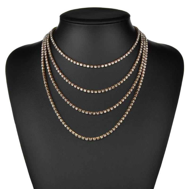 

Exaggerated Multi Layered Crystal Rhinestone Chain Choker Necklace Statement Neck Jewelry Accessories Neclase Women