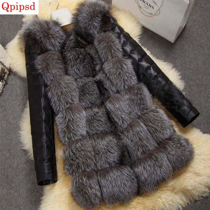 

Plus Size 6XL Long Fur Coat Women New Autumn Winter Splice Faux Fur Jacket Female Casual Loose Overcoat Ladies Warm Coat, Photo color