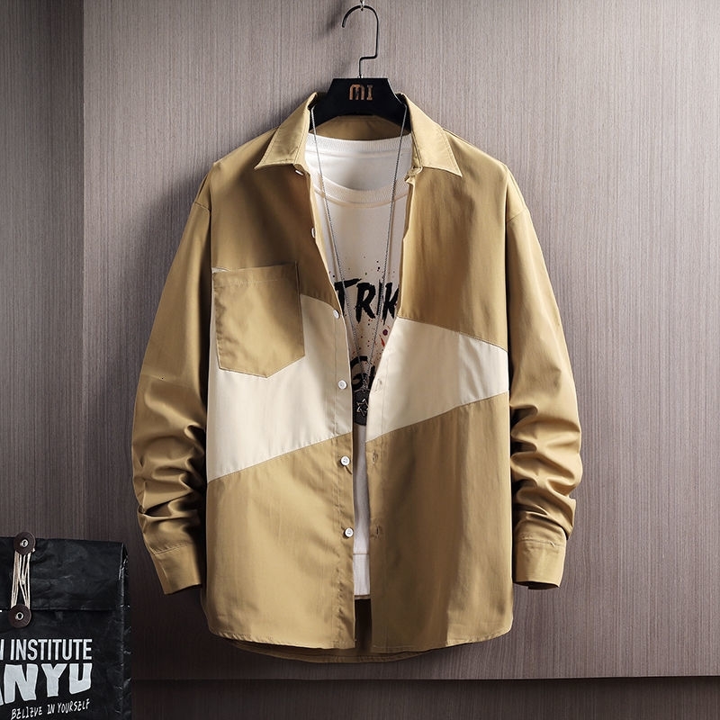 

Spring New 2021 All-match Graffiti Matching Loose Fashion Sale Male Shirt Long Green Free OOL6 K21D, Khaki.