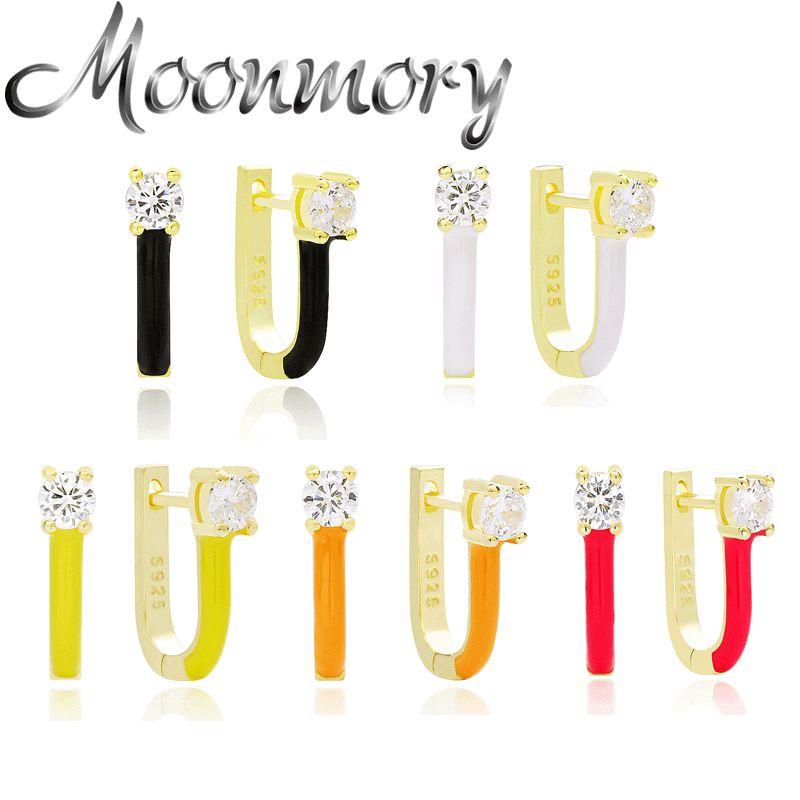 

Moonmory 925 Sterling Silver Letter Zircon Hoop Huggies Earring For Women Vintage Horse Hoof CZ Round Earrings Jewelry