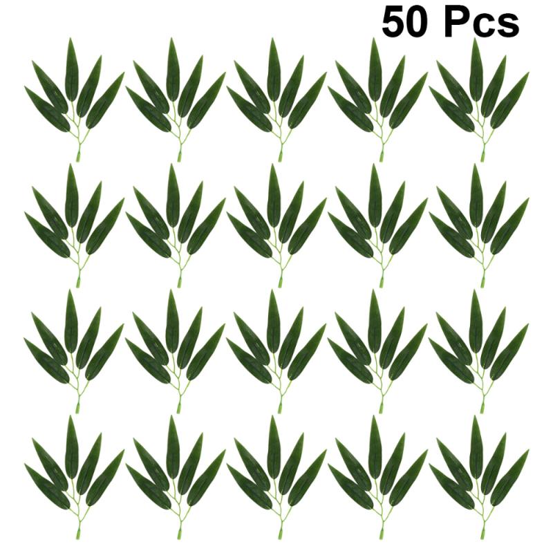 

50pcs Simulated Bamboo Leaves Bamboo Branches Fake Branches Household Decorations Adornment for Home Office Restaurant (Dark Gre, Light green
