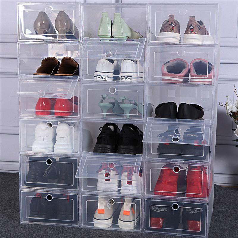 

6Pcs Plastic Shoes Case Thickened Transparent Drawer Case Plastic Shoe Boxes Stackable Box Shoe Organizer Shoebox C0116, Sky blue