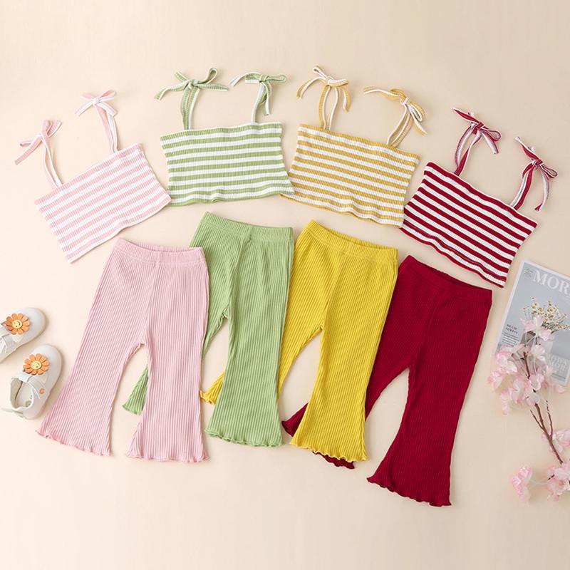 

Baby Girl Clothes kids Clothes Camisole Bell-Bottoms Pants Kids Flared Trousers Leg Cotton Summer Suit for Children Girl, Green