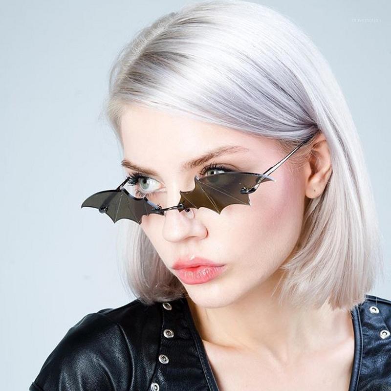 

New 2020 Bat Shape Sunglasses Women Men Rimless Vintage Sun Glasses For Women Clear Lens Eyewear Brand Trending Streetwear1