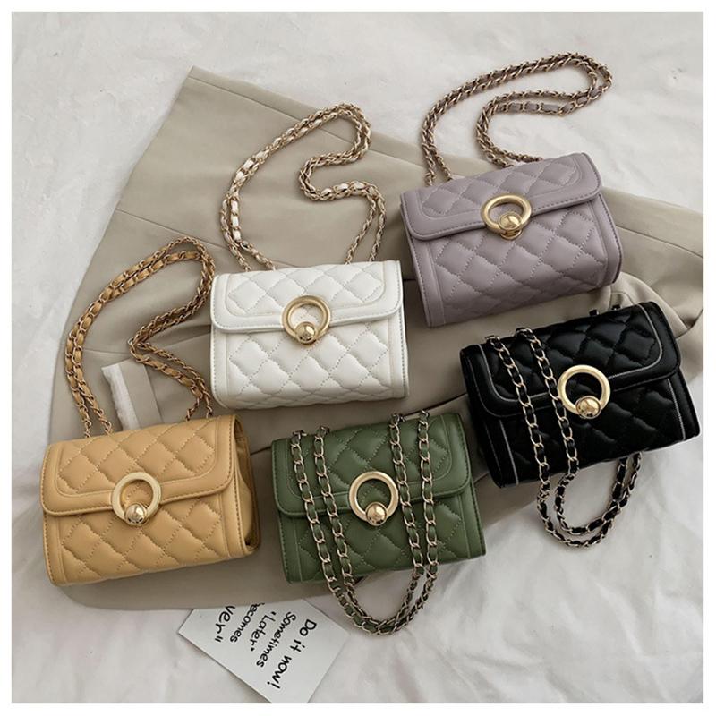 

2021 Women PU Leather Chain Plaid Clutch Handbag Purse Single Crossbody Messenger Bag White Black Small Boho Handbags