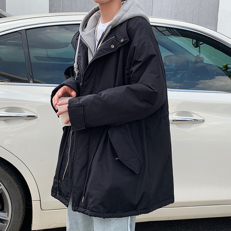 

2021 Men's Autumn Winter New Parkas Woman Hooded Thicken Warm Coats Korean Streetwear Male Fashion Parka Clothing Hip Hop Dk5s, Black