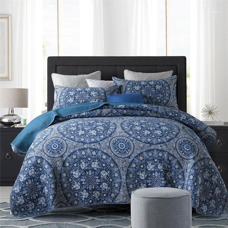 

CHAUSUB Bedspreads For Bed Cotton Quilts 3pcs Quilted Bed Cover Quilt Set With 2 Shams Queen Size Summer Blanket Coverlets1, Blue