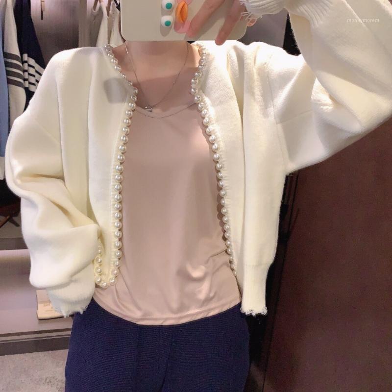 

2020 Autumn Winter New Women' Tops Coat Fashion Beaded Short Sweater Cardigan Long Sleeves Sweaters1, Black