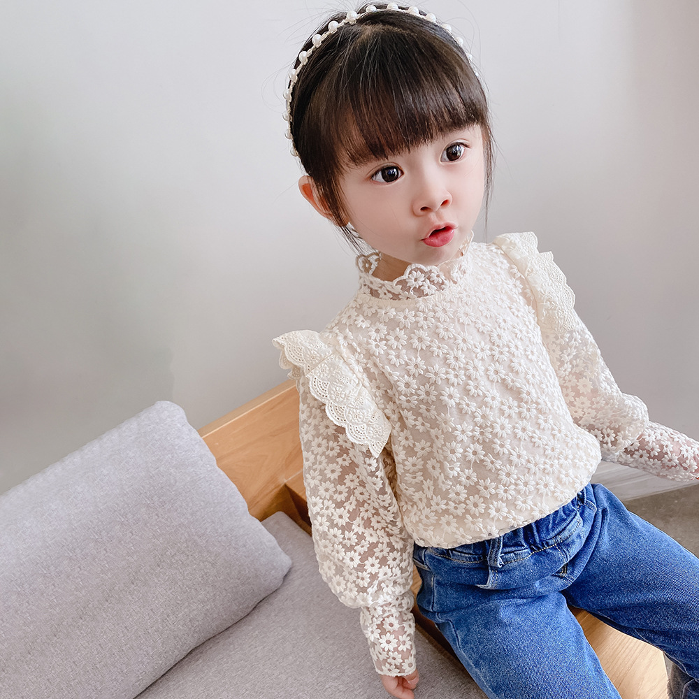 

XZXY INS Toddler Girls Lace Blouses princess autumn fly full sleeve solid tops outwear shirts blouses coat toddler kids baby girls clothes, As shown
