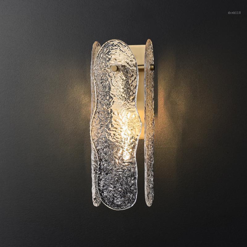 

Light luxury copper wall lamp living room background wall bedroom bedside lamp post-modern water ripple glass1