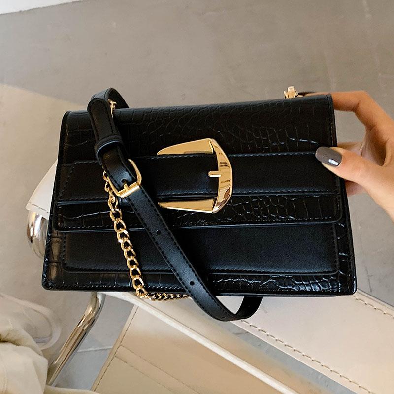 

Stone pattern Flap Crossbody bag 2021 Fashion New High quality PU Leather Women's Designer Handbag Chain Shoulder Messenger Bag, Black