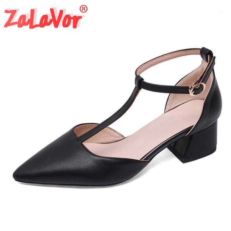

ZALAVOR Women Sandals Shoes Fashion Pointed Toe T-Strap Metal Buckle Shoes Women Stylish Square Heels Lady Footwear Size 30-431, Black
