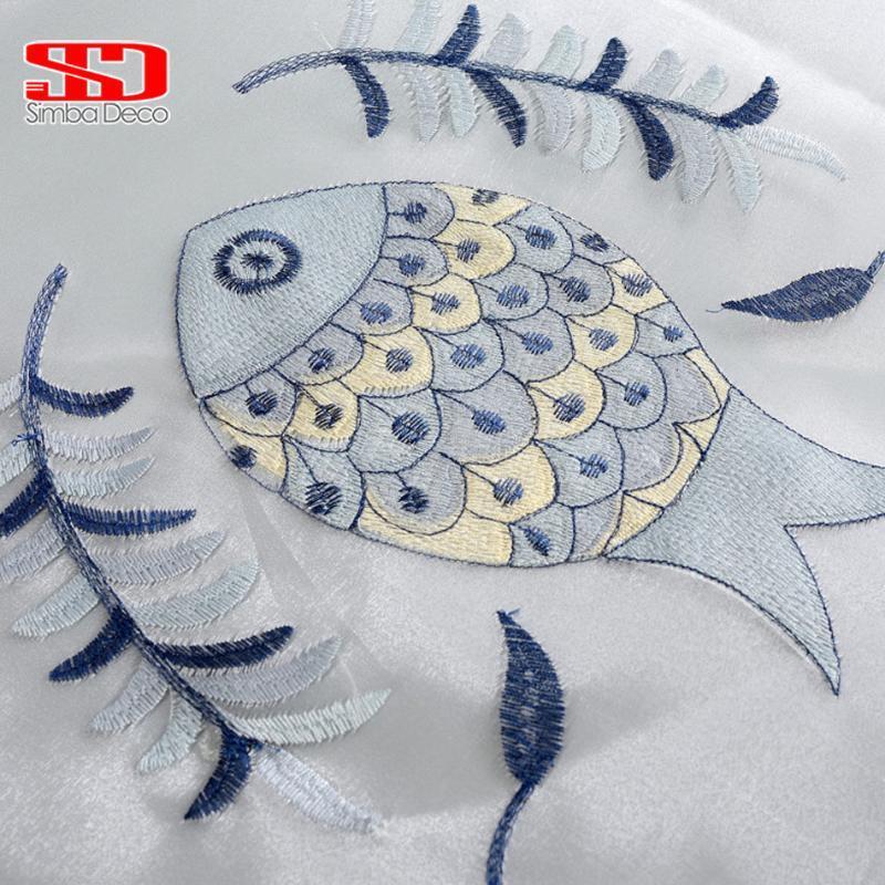 

Children Window Tulle Curtains For Kids Room Embroidered Cartoon Fishes Voile Sheer Cortinas For Living Room Elegant Customized1, Blue