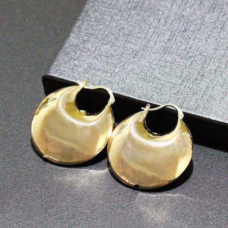 

SRCOI Korea Metal Gold Silver Color Glossy Round Basket Hoop Earrings Fashion Alloy Shopping Bag Hoop Earrings For Women Party