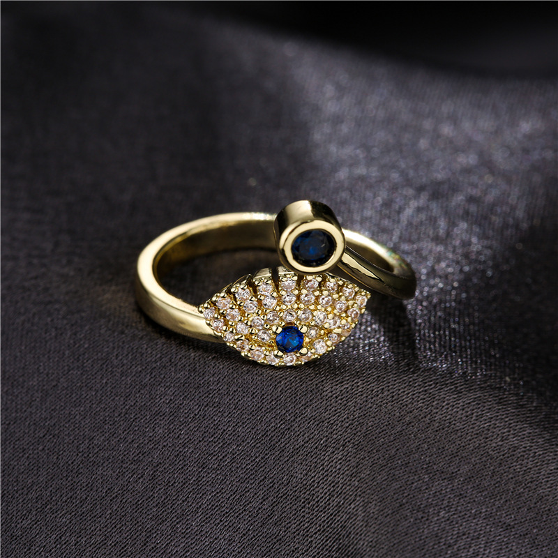 

Elegant Design Micro Pave Evil Eye Open Ring Hot Selling Gold Plated Jewelry for Gift