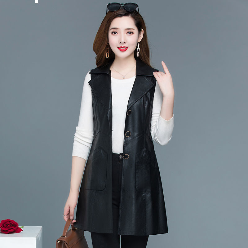 

2021 New spring and Leather Autumn of plutonium from women long trench coat female sleeveless waistcoat y182 A40L, Heise