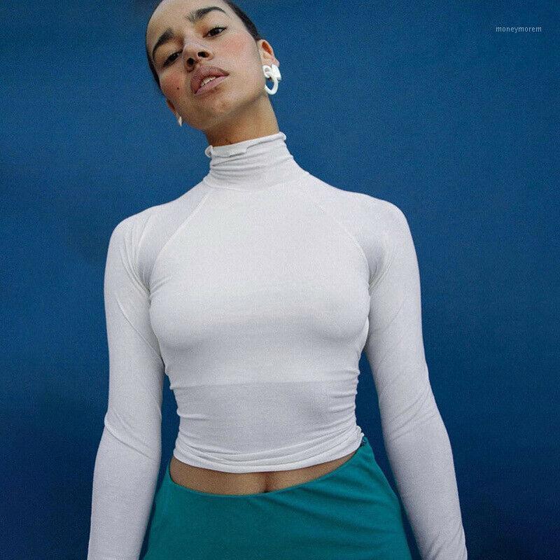 

Fashion Women Solid Long Sleeve Backless High Neck Crop Top Blouse Ladies Casual Sexy Shirt Party Club Cocktail Tees1, Black