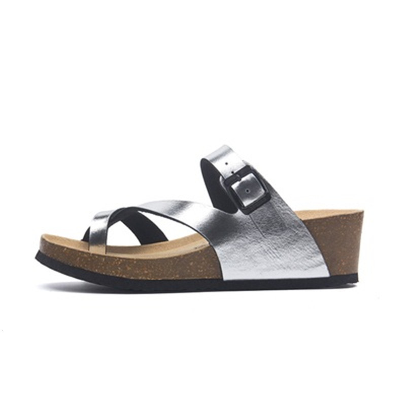 

2021 New Quality of Feminine Fashion Cork Summer Buckle Cross Two Inches Med Heel Beach Sweet Flower Slippers Print Sandals RYTZ
