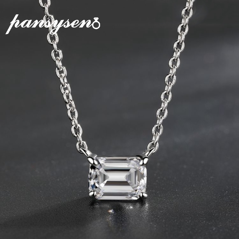 

PANSYSEN Luxury Emerald Cut 6* Lab Moissanite Diamond Pendent Necklaces Solid Silver 925 Fine Jwelry Wedding Engagement Gifts LJ201009