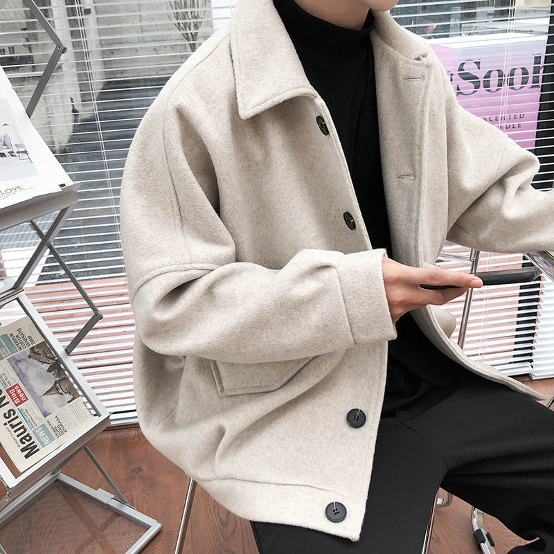 

Coat 2021 Male Autumn Thin New Winter Pure Short Woolen Lapel Young Men's Clothes K7H1, Khaki.