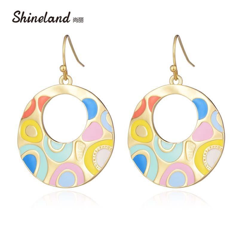 

Shineland 2020 New Fashion Women Colorful Enamel Hollow Circle Dangle Earrings Bohemian Ethnic Jewelry Christmas Wedding Gifts