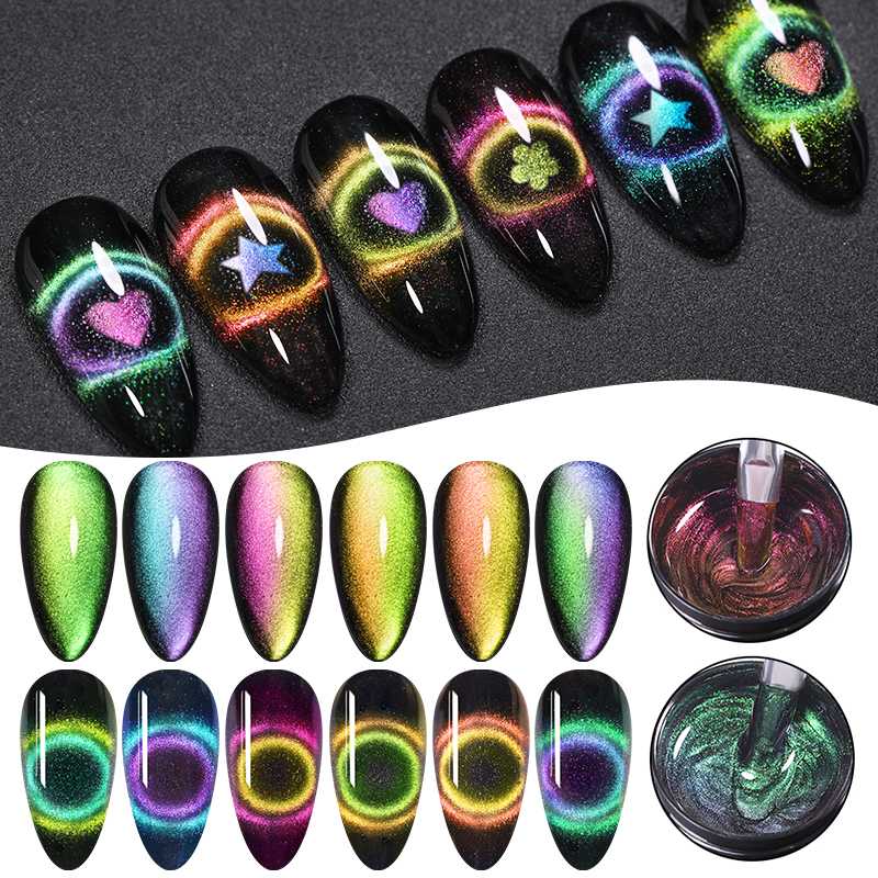 

NICOLE DIARY Cat Eye Gel Nail Polish 9D Chameleon Magnetic Soak Off UV Nail Varnish Gel varnish Long Lasting, Nail brush