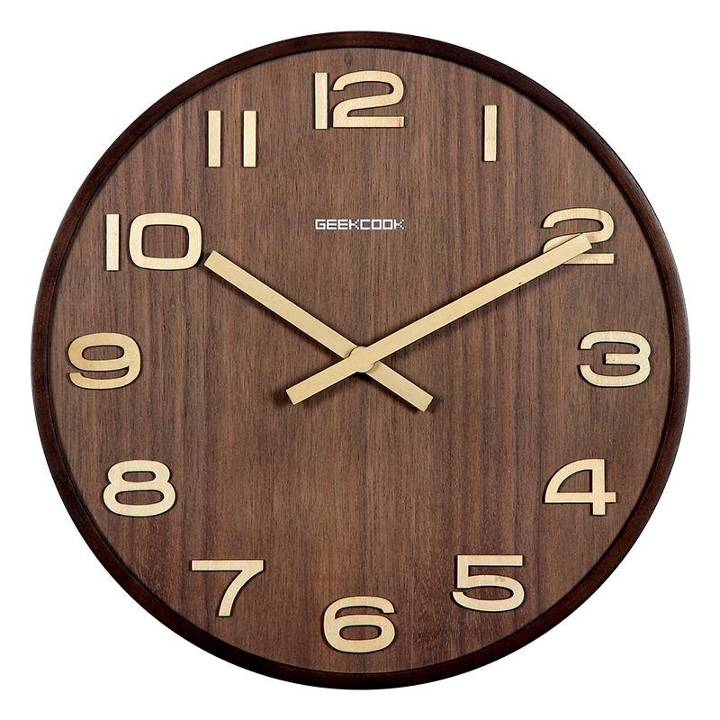 

New Chinese Simple Wall Clock Vintage Digital Wood Living Room Wall Clock Mute Round Reloj De Pared Clocks Home Decor 50wc