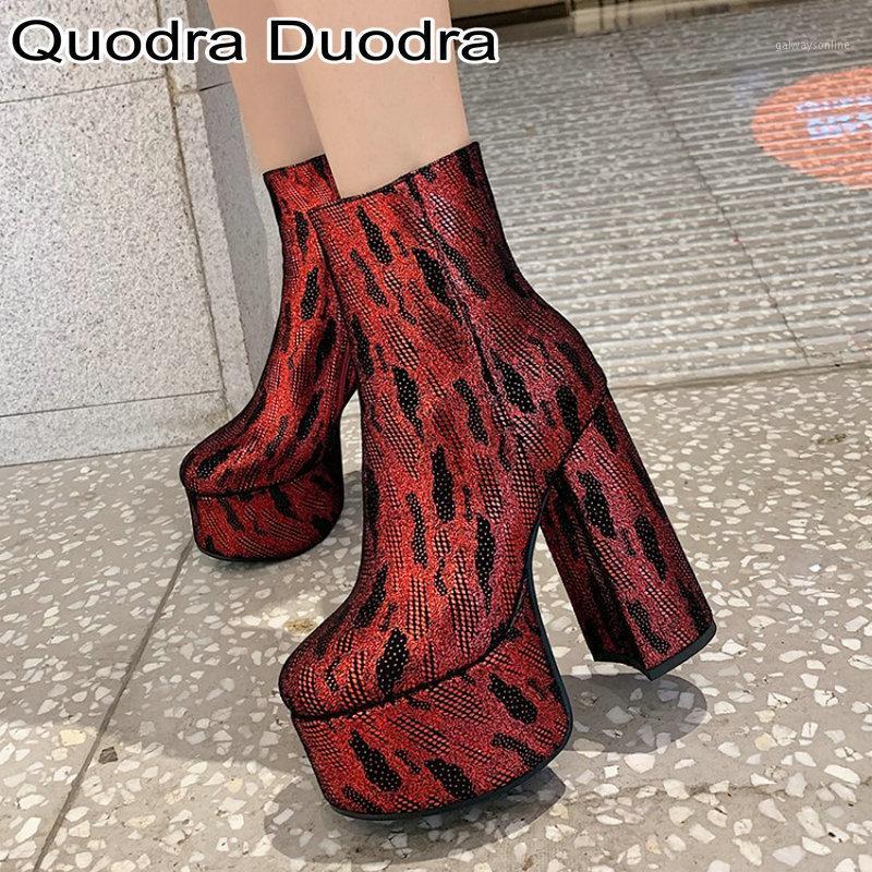 

Winter red ankle boots women platform thick high heels boots hollow cut woman block heel round toe golden/sliver plus size 34 431, Gold
