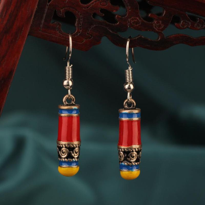 

2021 vintage Simple exquisite cloisonne enamel drop earrings red and pink earrings for women gift ethnic Jewelry