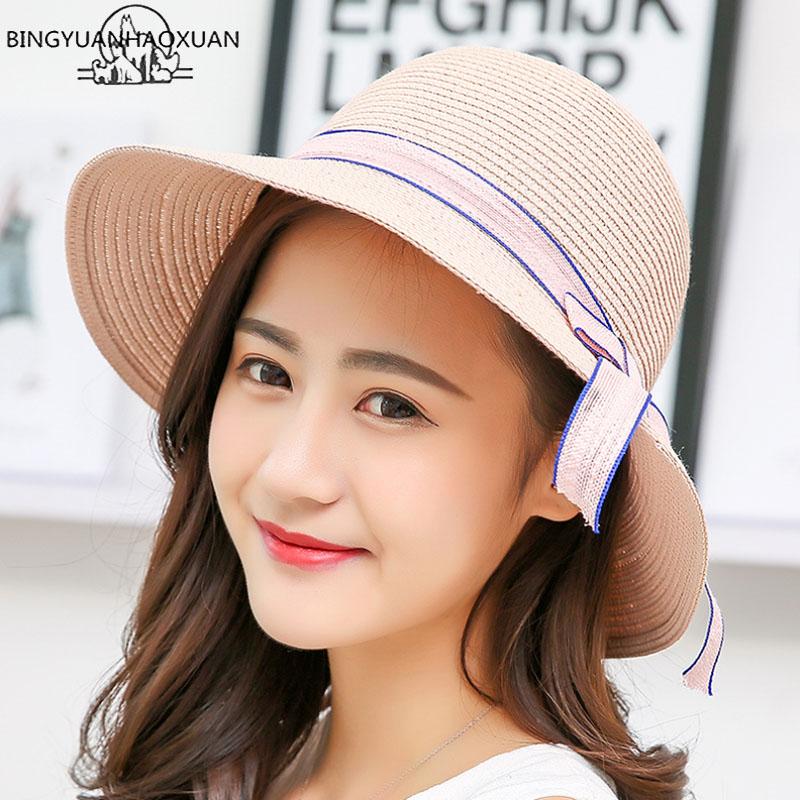 

Wide Brim Hats BINGYUANHAOXUAN Women Summer Beach Sun 2021 Brand Top Straw Hat Boater Bone Feminino Seaside, Beige