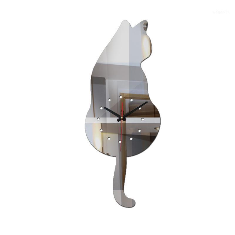 

new sale diy wall clock cat quartz watch clocks acrylic mirror wall sticker home decoration living room still life stickers1