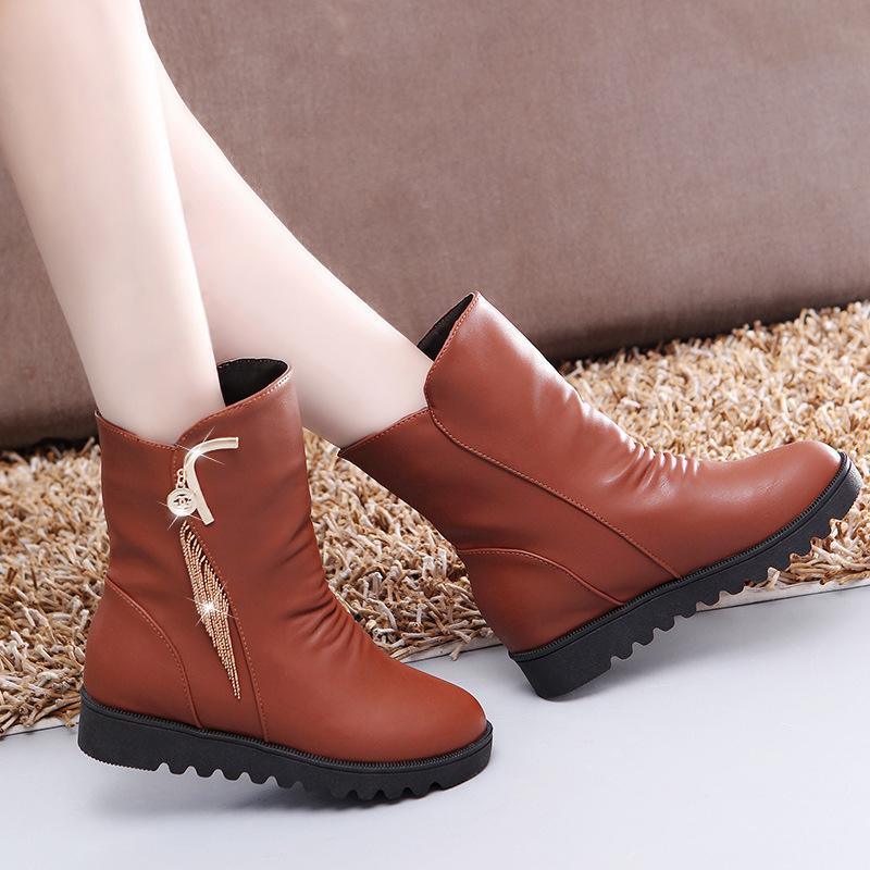 

Winter Women Solid Color Ankle Boots Student Retro Fringe Cotton Fur High Cylinder Boots Footwear Women Snow, Black