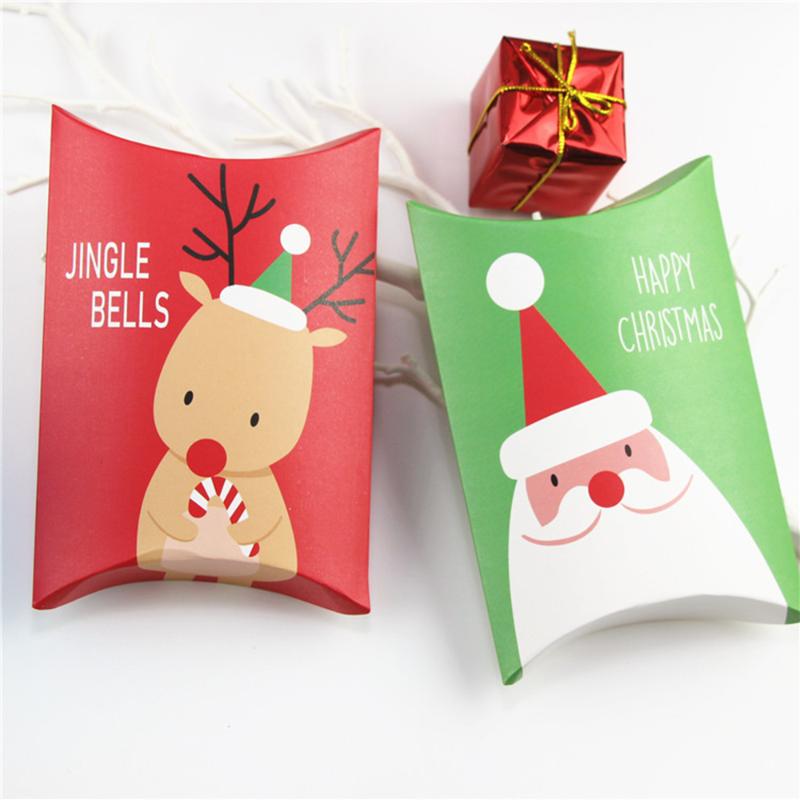 

5/10pcs Pillow Shape Christmas Gift Box Xmas Tree Elk Christmas Candy Box Bag Paper Cookies Boxes Fold DIYGift Bag