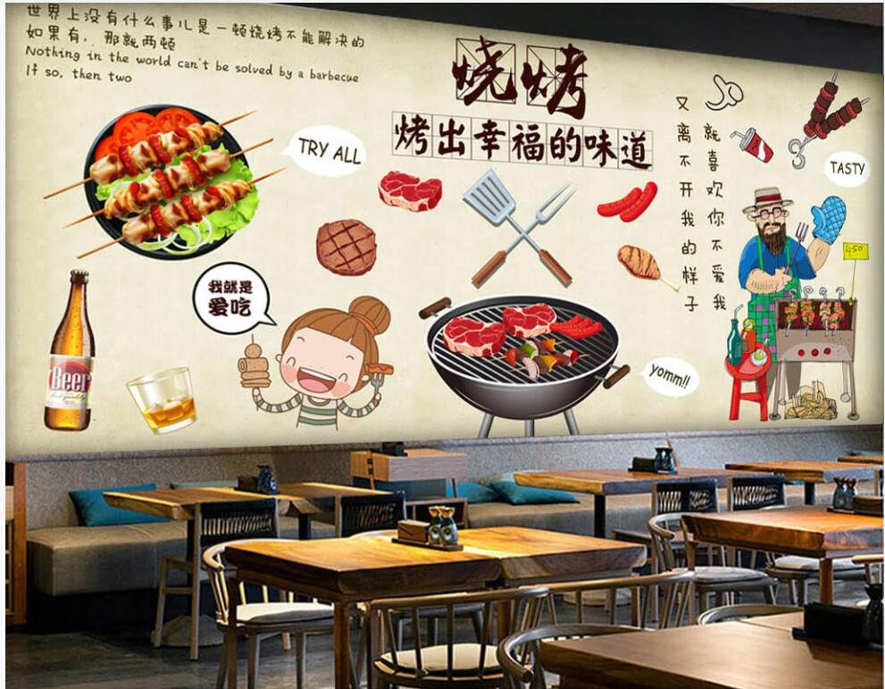 

Custom photo mural wallpaper 3 d Chinese cuisine hand-painted barbecue grill shop home decor 3d wall murals wallpaper for walls 3 d, Non-woven wallpaper