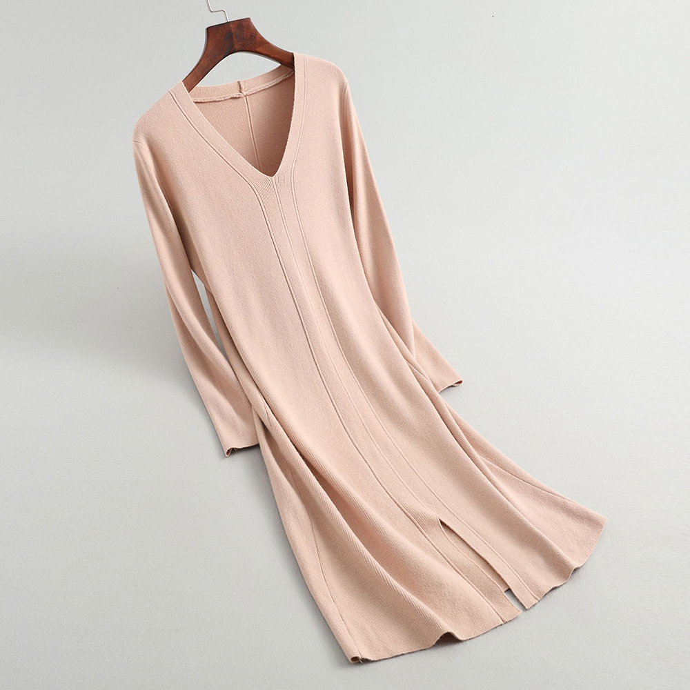 

2021 New Knitted Winter V-neck Pure Color Elastic Casual Female Women Pink Sweater Pull Femme 0zjk, White
